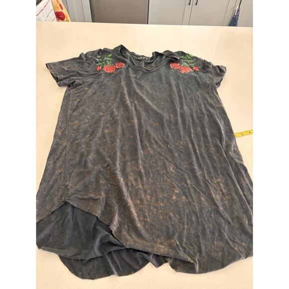 PoL BEDAZZLED ROSE T Shirt Tunic Gray large - Picture 1 of 9